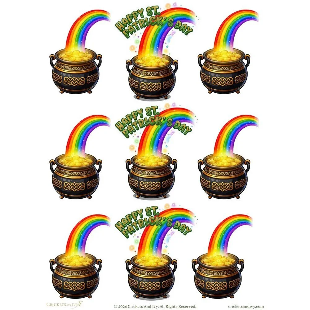 St. Patricks Day Rainbow Pot Of Gold Stickers 3 Sheets 18 Total